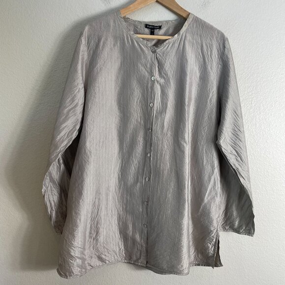 Eileen Fisher Womens Large 100% Silk Tunic Blouse Shirt Minimalist Lagenlook - Picture 7 of 13